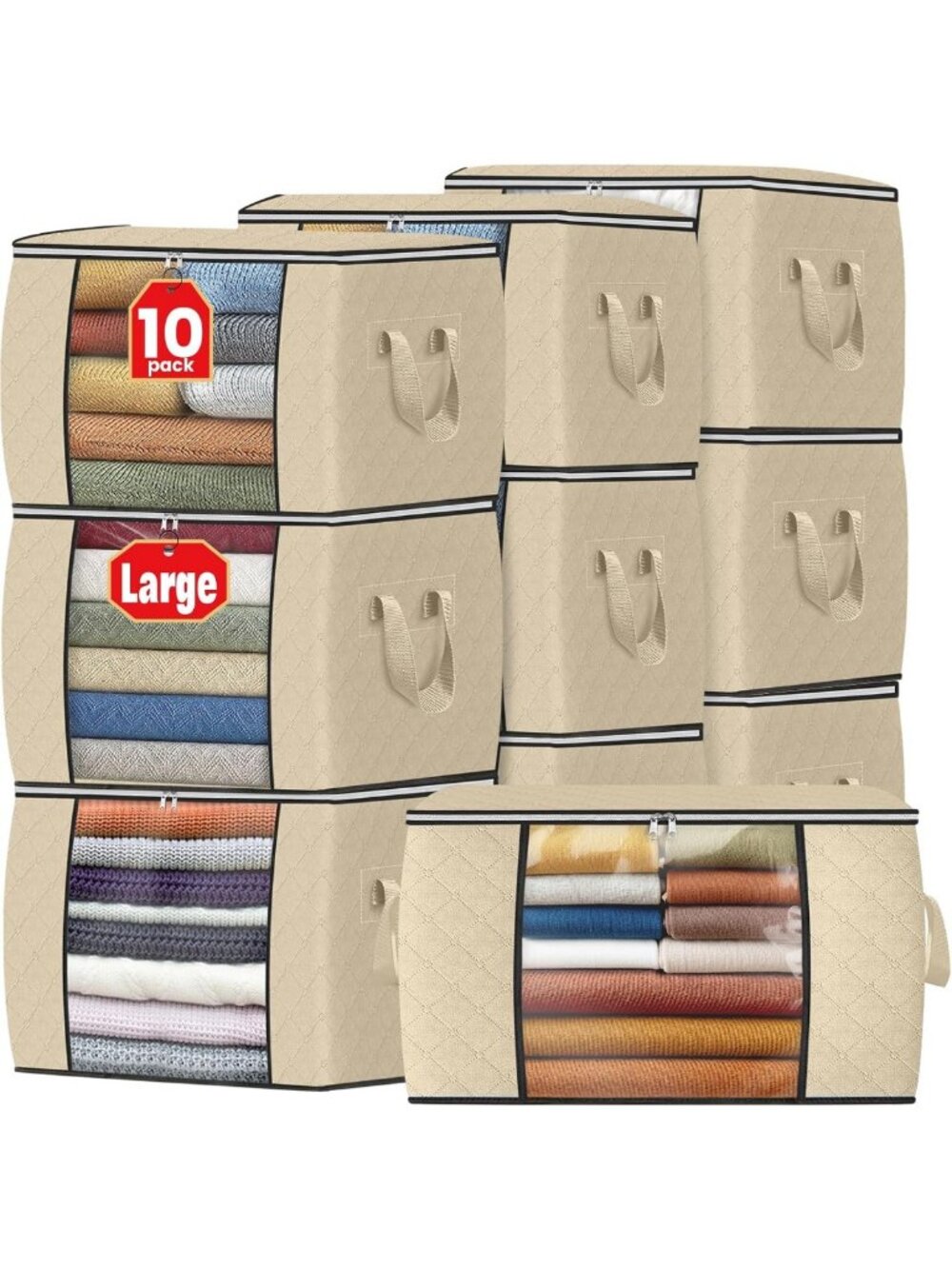 90L Foldable Thick Fabric Storage Bags for Clothes & Blankets - Space Saver